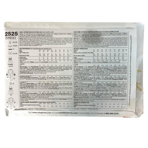 Simplicity 2525 Womens Costume Pattern Leprechaun Clown Steampunk Sizes 6-12 - Picture 2 of 3